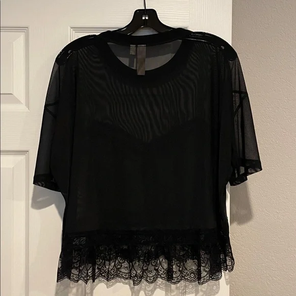 Anthropologie DOLAN Short Sleeve Sheer Lace Top Size L - Picture 8 of 10